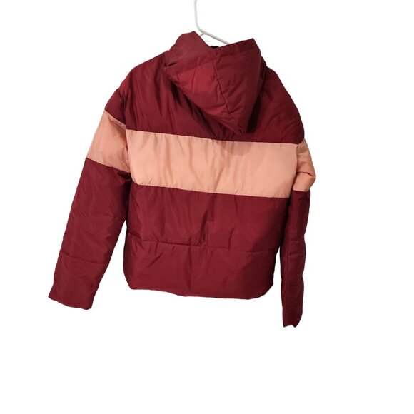 Roxy Womens Color-Block Puffer Jacket XL Red & Pink Hooded Winter Coat - Picture 2 of 16